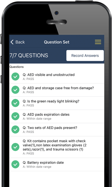 AED Inspection Software AED inspection software - software shown on a phone with questions