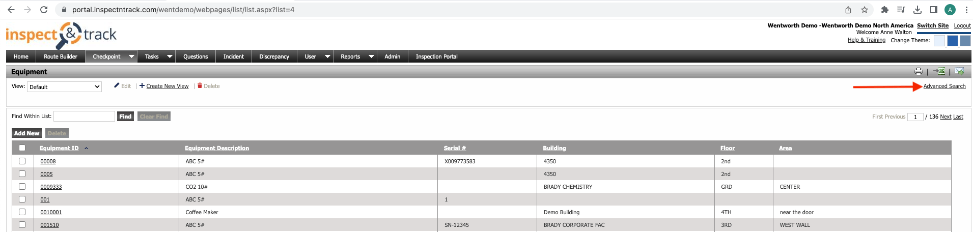 Advanced Search for creating custom data exports in InspectNTrack fire safety software