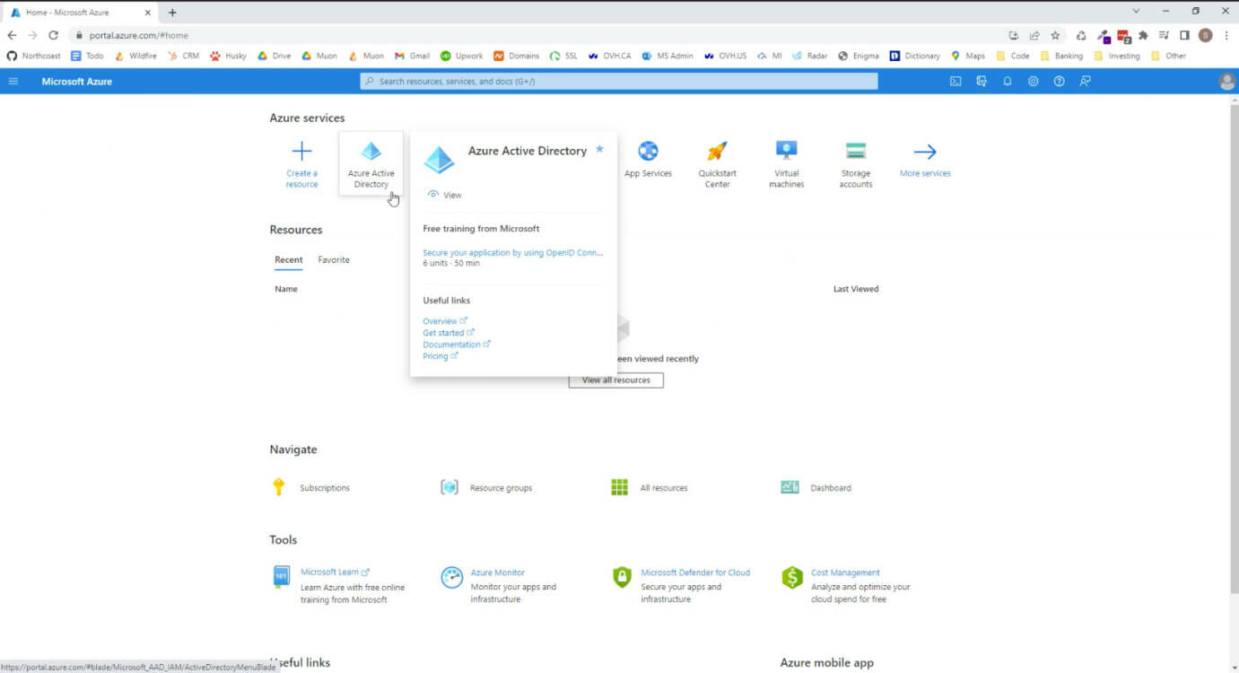 Navigating to Microsoft Azure Active Directory (AD)