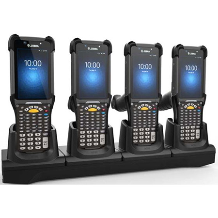 CRD-MC93-4SCHG-01 mobile safety inspection software devices - 4 handheld Zebra devices on a charger