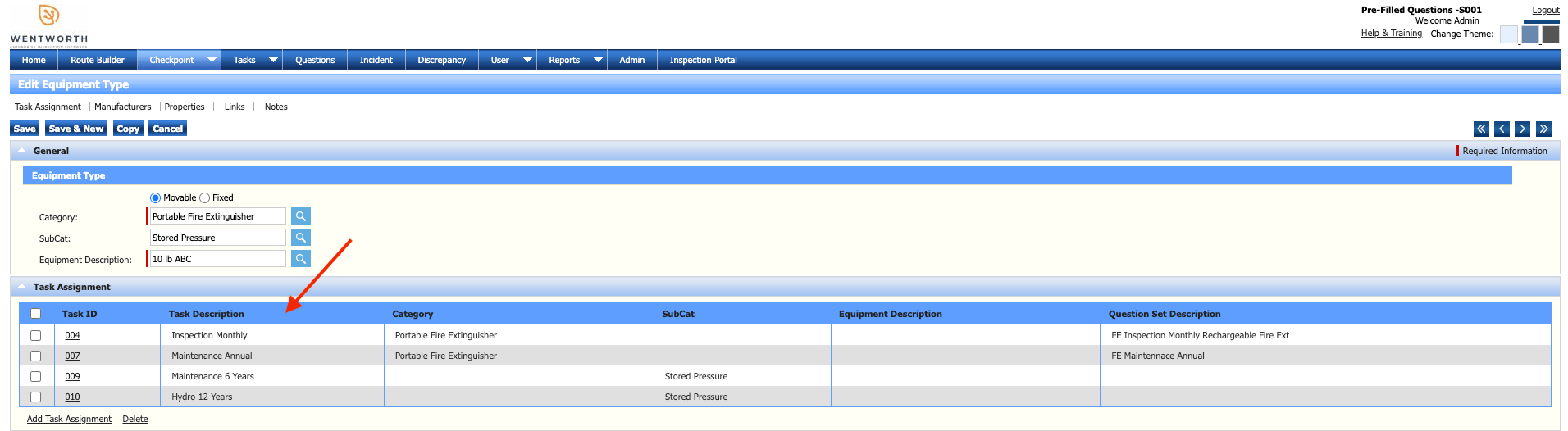 InspectNTrack software - task description column
