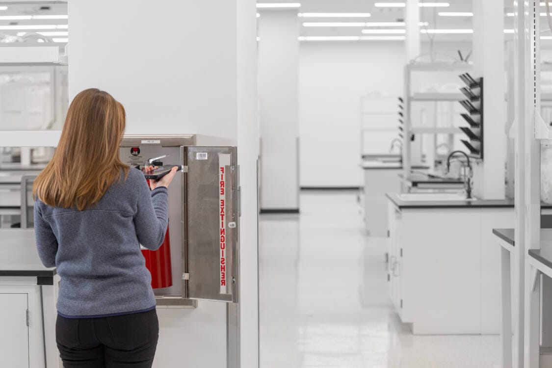 Extinguisher Cabinet in Lab Scan Fire Extinguisher Maintenance Requirements